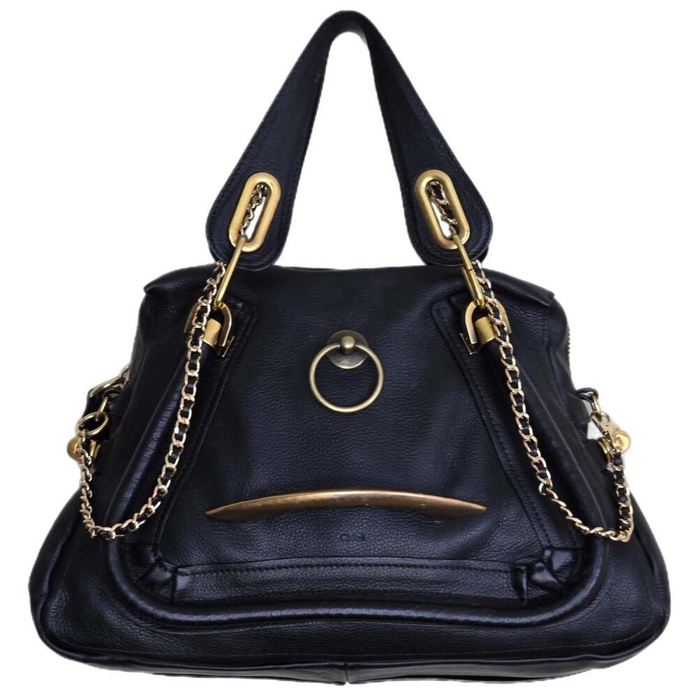 Custom Chloé Paraty Medium Leather Satchel in  Black w/ Gold-Tone Hardware